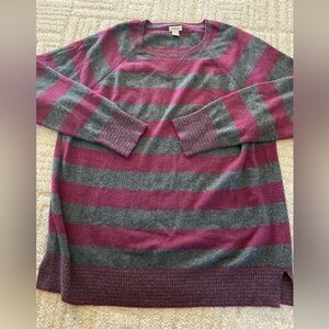 LL Bean 100% Cashmere Rugby Stripe Tunic Sweater Violet&Charcoal  XL
